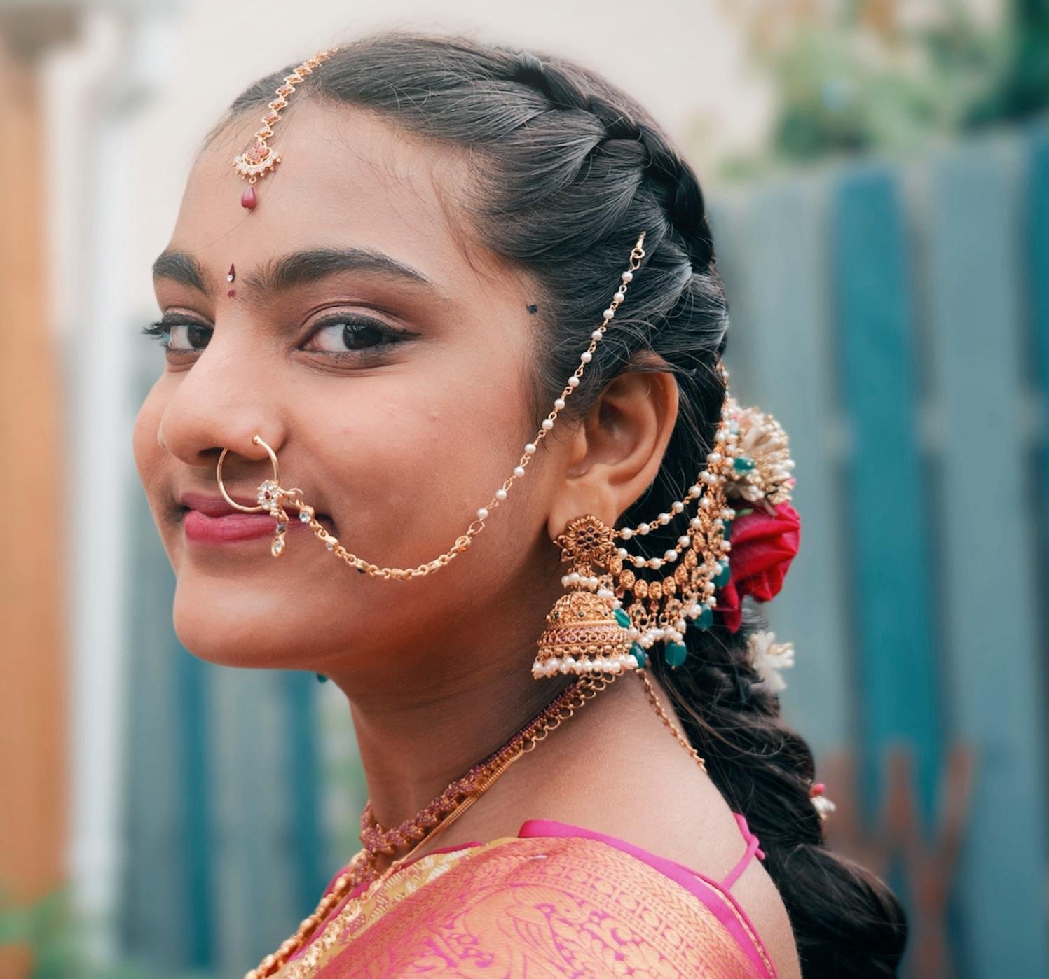 Community Event Phography with a woman up close in Indian custome